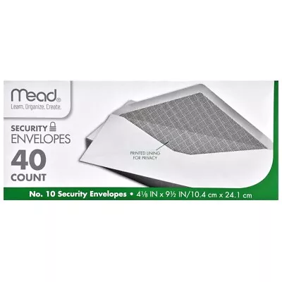 Mead Security Envelopes #10 40 Count 4 1/8  X 9 1/2  Postal Mailing • $6.75