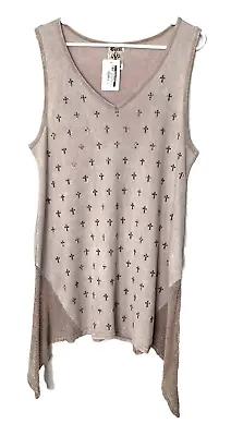 Be Vocal Womens Size 3XL Dusty Pink Tunic Tank Top Bling Cross New NWT • $29.99