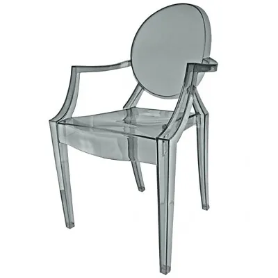 Ghost Style Louis Chair With Arms | Plastic | 92cm High | Smoke Grey • £50