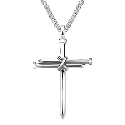 Men's Christ Jesus Nail Rope Cross Pendant Necklace Christian Jewelry Chain 22  • $11.99