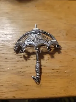 Vintage Signed MONET Silver Tone Articulated Figural UMBRELLA Parasol Brooch • $24.99