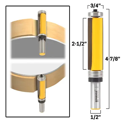 2-1/2  Flush Trim Top And Bottom Bearing Router Bit - 1/2  Shank - Yonico 14135 • $19.95