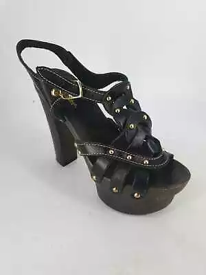 Miss Selfridge Wood Effect Platform Sandals Black UK 5 EU 38 LN190 EE 04 • £15