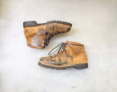 Vintage Hiking Boots Men 12 Brown Suede Leather Lace Up Vibram Rubber Chunky • $100