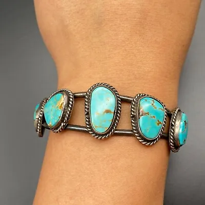 Vintage Navajo Native Turquoise Silver Bracelet Cuff Small 6-1/4  • $485