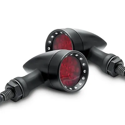 A Pair Black Motorcycle Turn Signals Mini Bullet Red LED Lamp Indicator Lights • $21.99