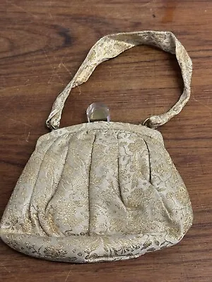 Vintage Morris Moskowitz Gold Floral Brocade Evening Bag Lucite Clasp • $38.99