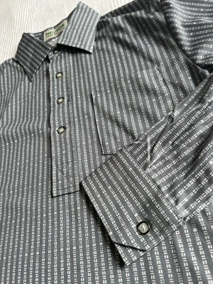 VINTAGE 70s DISCO SHIRT Small Grey White JAPANESE Nylon Geometric • £20