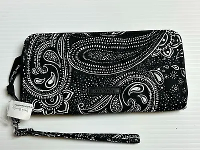 New Vera Bradley Stellar Paisley Cotton RFID Accordion Wristlet Black White • $22.95