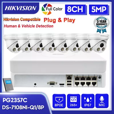 Hikvision CCTV System 8CH 4K NVR 5MP IP Camera ColorVu IR MIC POE Security Lot • $84.55