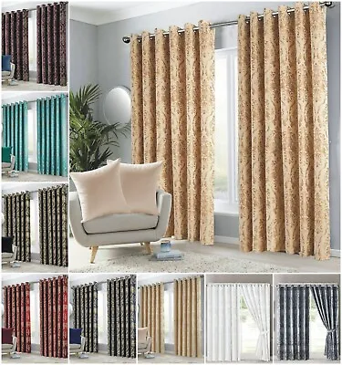 £35.95 • Buy Pair Of Jacquard Ring Top Eyelet Curtains Fully Lined OR Cushion Covers