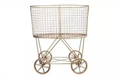 Creative Co-Op Vintage Reproduction Decorative Metal Laundry Basket On Wheels  • $58.49