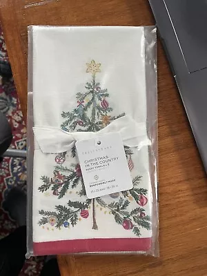 Pottery Barn Disney Holiday Towel Christmas Country Tree Gift Party Guest SET 2 • $49.78