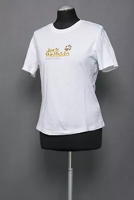 Jack Wolfskin Ladies L White Motif Short Crew Neck Jersey 100% Cotton • £25.62