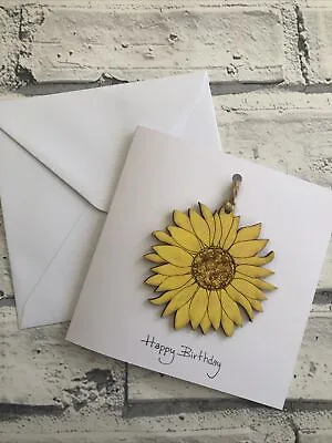 £4 • Buy Happy Birthday Hand Painted Wooden Sunflower Removable Keepsake Handmade Card