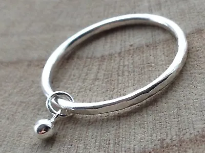 Sterling Silver Dangling Ball Charm Hammered Handmade Fidget Ring • £13.99