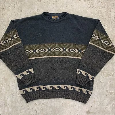 Vintage Woolrich Sweater Mens XL USA Gray Striped Long Sleeve Geometric Outdoor • $28