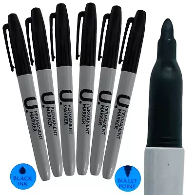 Black Permanent Marker Pens Bullet Point Tip Marker Permanent Ink Marker • £4.99