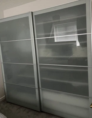 £99 • Buy Ikea Pax Frosted Glass Double Wardrobe Black Sides/Interior VGC COLLECTION ONLY