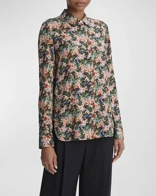 NWT $395 VINCE  Wild Primrose  Floral Prnt Stretch Silk Crepe Shirt Top Blouse S • $75