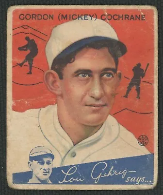 $77.95 • Buy 1934 Goudey #2 Mickey Cochrane ~F/GOOD  Detroit Tigers