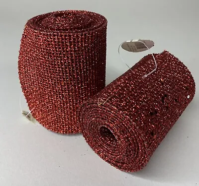 Lot Of 2 NEW Regency Intl RED Glitter STIFF Mesh Thread Ribbon 4  W X 72 L • $7