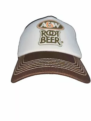 A&W Root Beer Cap Brown White Mesh Adjustable Strap Back Cotton Polyester Dad • £16.30