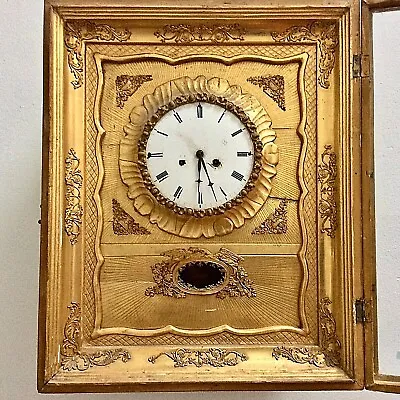 19th Wall Clock Austrian Germany Gold Frame Gilt Eagle Sun Pendulum Relief Uhr • $1011.28