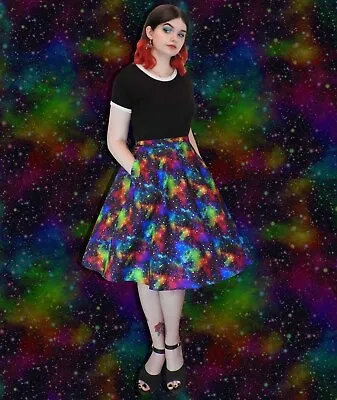 Galaxy Rainbow Star Space Print - Full Skirt With Pockets - Elastic And Zip Back • £23