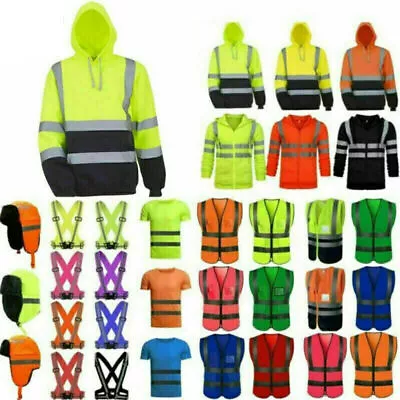 Men Hi Vis Viz Jacket Vest High Visibility Hoodie Coat Safety Work Tops Pants • $18.69