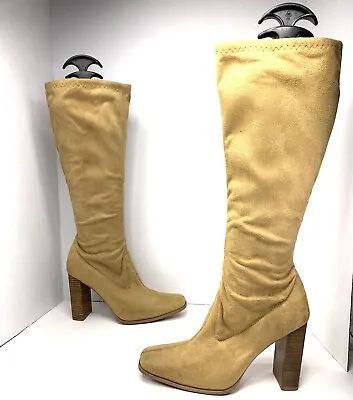 Candies Vintage Boots Chunky Heel Women’s Size 6.5 US 90’s Knee High Tan Shoes • $85