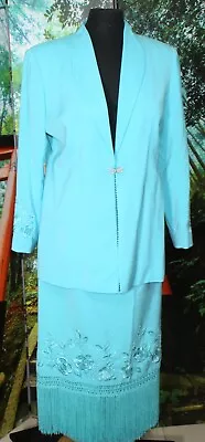 Beaded Cocktail Skirt Suit 12 Mother Of Bride Turquoise • $28.99
