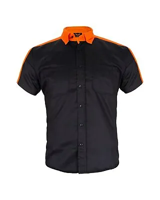 Men’s Two-Tone Black/Orange Reflective Short Sleeve Motorcycle Mechanic Shirt • $26.99