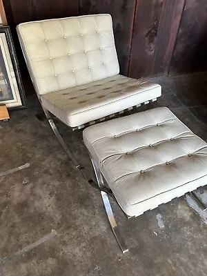 Barcelona Chair +Ottoman  Ivory Italian Leather High Qual. Mies Alphaville • $500