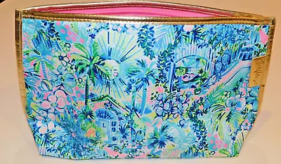 Lilly Pulitzer Size M Multicolor Metallic Gold Detail Makeup Travel Zip Bag New • $26