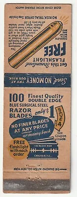 Matchbook Cover - Blade Man - Chicago Illinois - Razor Blades - Flashlight Offer • $2.39