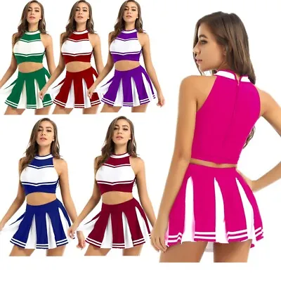 Women's Cheerleading Tops And Pleated Skirt Schoolgirl Role Play Uniform Costume • £10.07