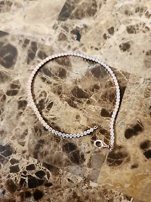 Vintage Sterling Silver 925 EJ CN  Bracelet 7.5” TENNIS Cubic Zirconia Rose Gold • $19.99