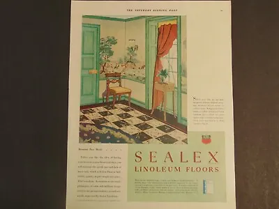 1930 SEALEX LINOLEUM FLOORS Home Decor' Scene Vintage Art Print Ad • $6