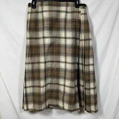 Vintage Brendella 100% Wool Wrap Skirt Kilt Plaid Costume Tartan Scottish Vtg • $9.99