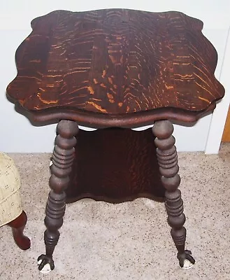 Beautiful Large Antique Tiger Oak Parlor Side Table Glass Ball & Claw Feet • $699.99