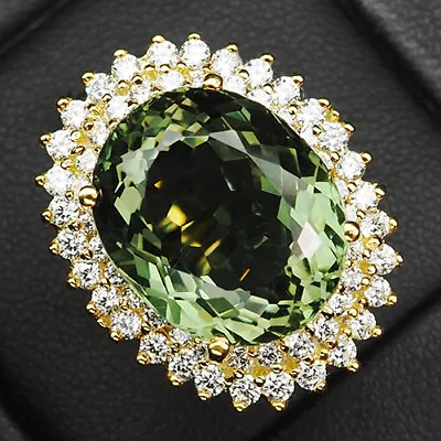 Ravishing Forest Green Amethyst 15.0Ct 925 Sterling Silver Gold Rings Size 6.25 • $24.99