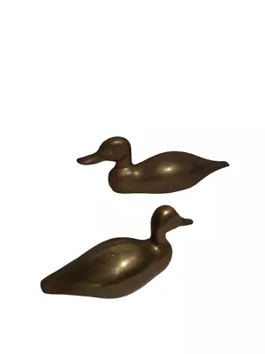 2 VINTAGE Large Brass Duck Decoy Wall Hanging & Figurine Man Cave  MCM • $22