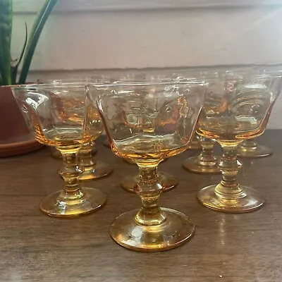 Vintage Glassware Set Of 4 Amber Yellow Dessert Glasses Depression Stemware C • $29.99