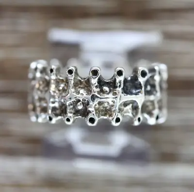 Vintage Abstract Brutalist Sterling Silver Band 925 Ring Sz 5 Stack Retro • $51