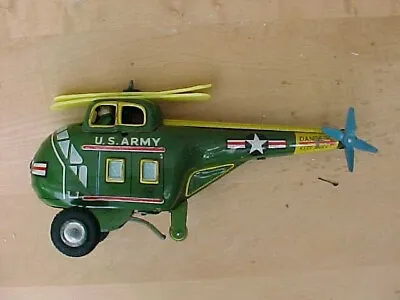 Vintage Marusan San Tin Plate Windup Toy Us Army Helicopter Made In Japan 1950's • $49.75