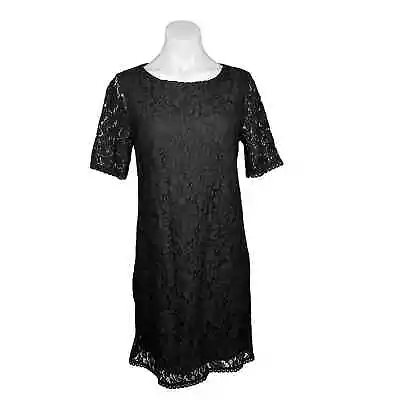 Marisa & Marie Black Italian Floral Lace Short Sleeve Shift Mini Dress Size M • $14.99