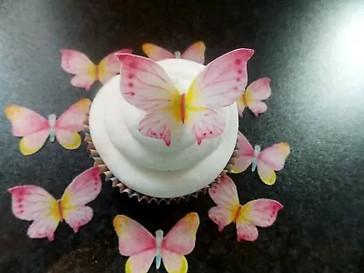16 PRECUT Edible Pink & Yellow Butterflies Wafer/rice Paper Cake/cupcake Toppers • £2.85