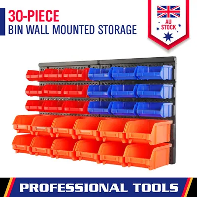 $26.59 • Buy 30-Piece Garage Storage Bin Rack Wall Mounted Tool Parts Organiser Box Workshop