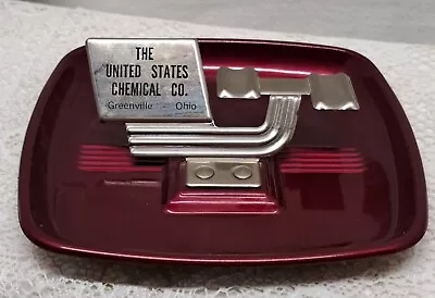 Maroon Metal Art Deco Style Ashtray Advertising US Chemical Company • $15.50